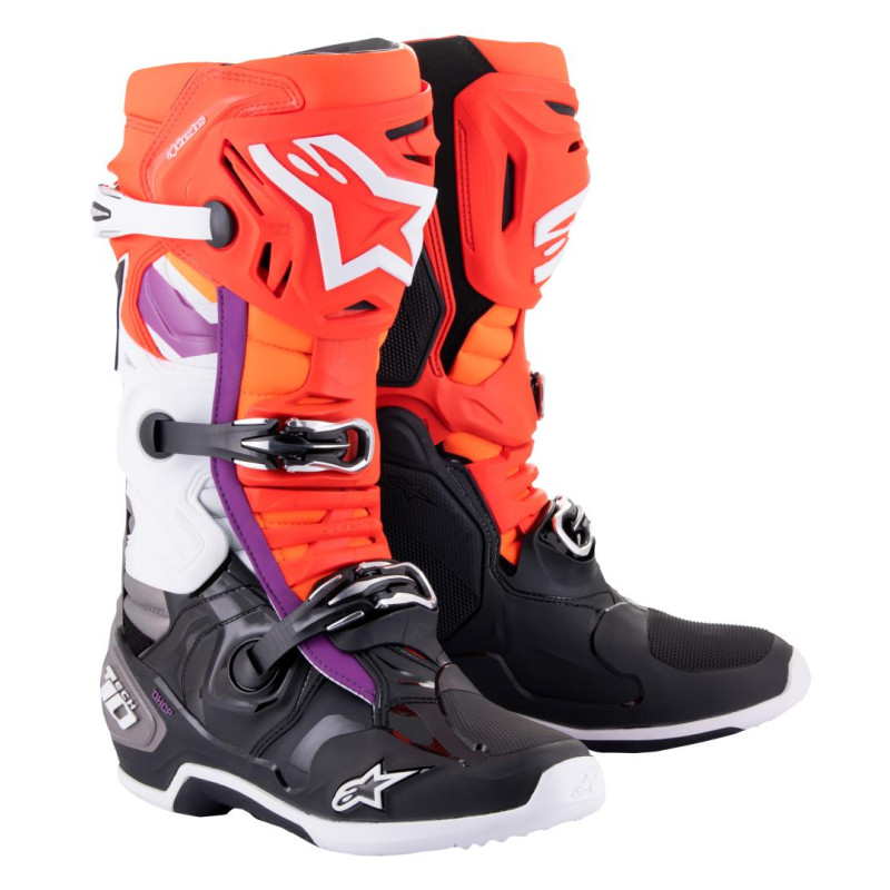 BOTTES ALPINESTARS TECH 10 BLACK RED FLUO ORANGE FLUO